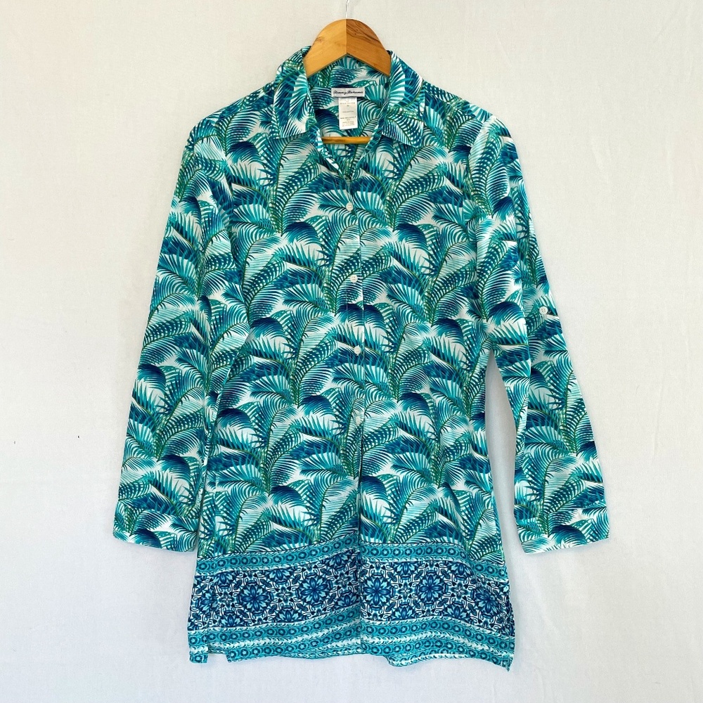 Tommy Bahama Size Medium Button Front Tunic 100% Cotton Tropical Print